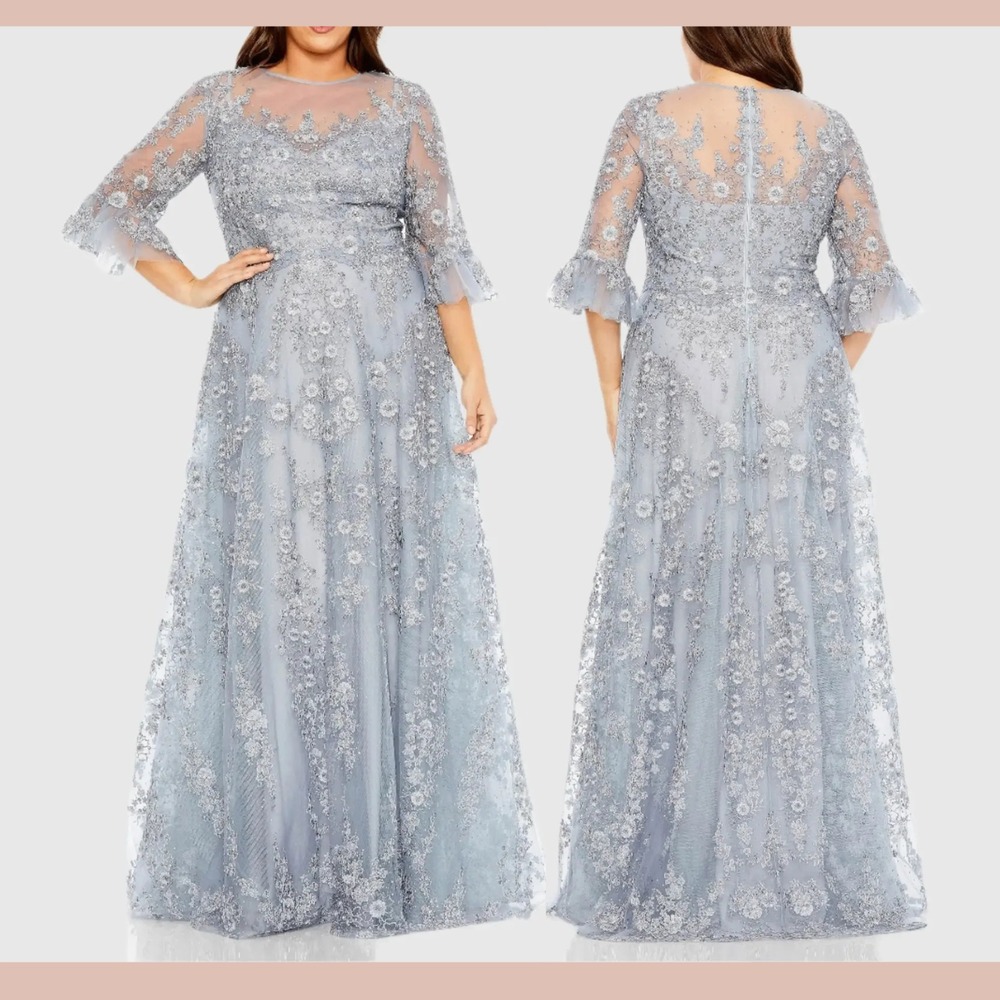 NWT Mac Duggal [ 24W ] 20471 Flutter Sleeve Embroidered A Line‎ Gown J2048